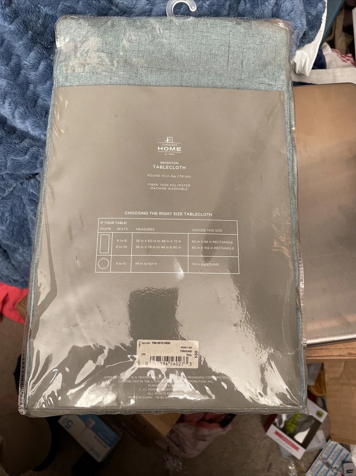 JCPenney Brighton Tablecloth  70 Inch Round, Teal - Image 2 of 2