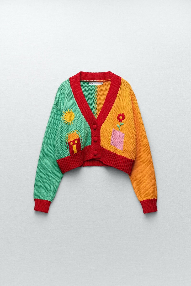 Zara Illustrated Knit Cardigan M 0021/114 | eBay