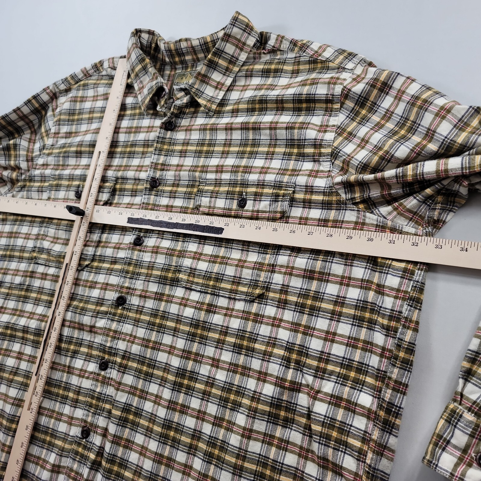 Eddie Bauer Flannel Plaid Shirt Mens 4XL Big Tall Green White Tan