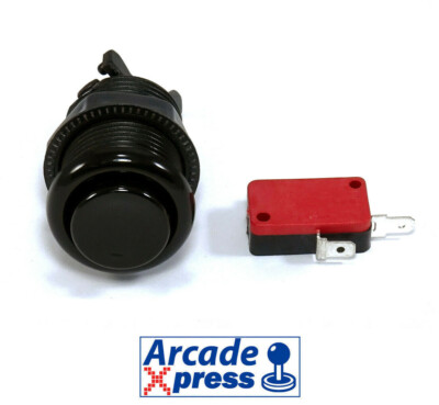 Schwarz Happ American Style Taster Button 28mm Concave mit Mikroschalter Switch