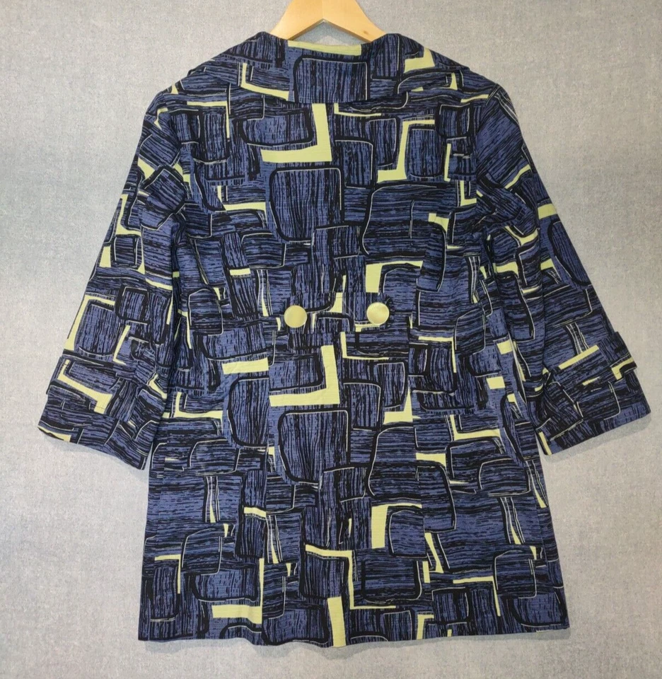 Mac & Jac куртка женщин маленький синий черный Funky ретро с подкладкой кнопка пальто карманы - Изображение 2 из 4