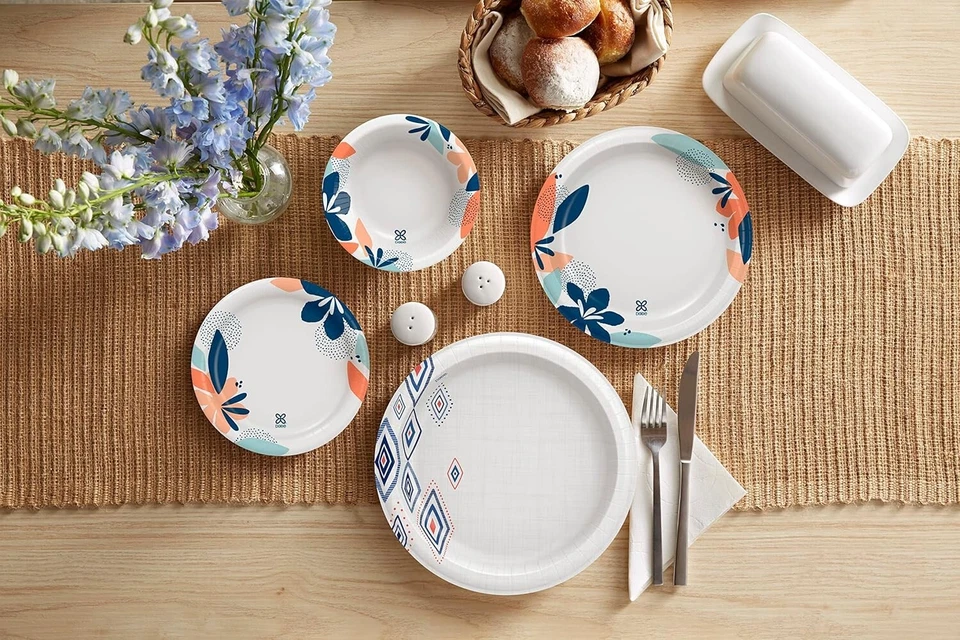 Одноразовые бумажные тарелки перерабатываемые повседневные тарелки обеденный размер 10 дюймов оптом упаковка 204 шт. - Изображение 3 из 4