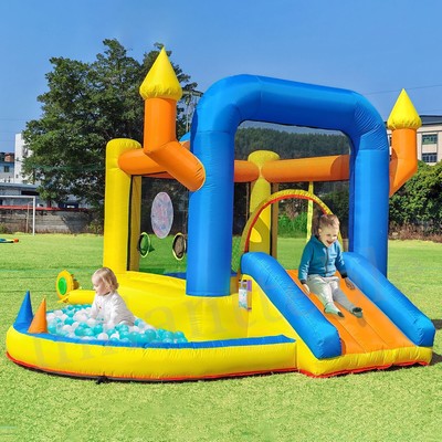 Inflatable Kids Slide Bounce House Basketball Hoop Jumping Ball Pool w/ Blower