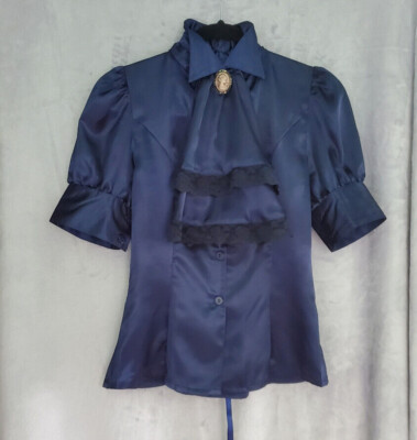 Blue Retroscope Fashions Victorian Gothic Aristocrat Lolita Blouse w/ Jabot XS