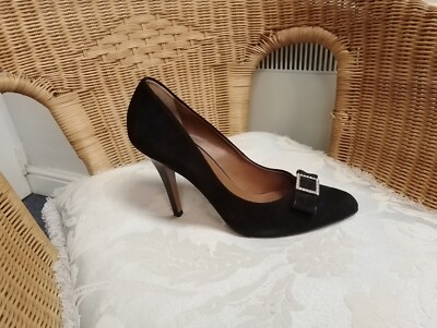 Hobbs Black Suede 100% Leather Diamante Pointed Court Shoes