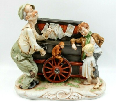VINTAGE MARBRO ITALIAN ORGAN GRINDER WITH MONKEY, BOY & GIRL ON PIANO FIGURINE