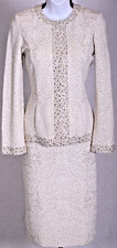 NWT ST.JOHN Womens Cream Gold Metallic Shimmer Studs Rhineston Jacket Dress Sz 6