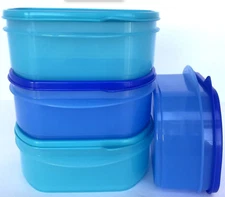 Tupperware Fridge Half Stackables Set Meat Cheese Vegetables Green Blue Aqua New