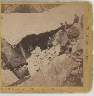 Hikers at Tuckerman Ravine Snow Arch Mt Washington NH Stereoview August 10, 1869