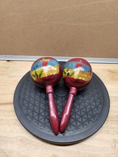 Vintage Red Made In Mexico Handmade Set of Maracas Made From Gourds Hand Painted