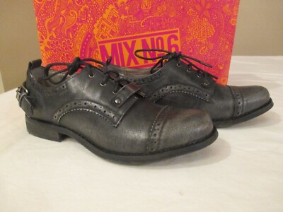 Mix No. 6 Women's Flat Lace Up Oxford FLUER Sz 6.5 M NIB Distressed Black Faux