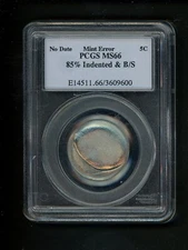 No Date Jefferson Nickel 5c Mint ERROR PCGS MS66 85% Indented & B/S GEM!