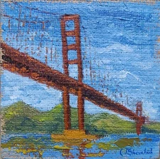 Original Oil Painting Golden Gate Bridge Landscape Hand Painted Art 8x8 inches