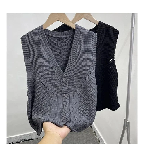 New Cardigan Vest Women's Knitted Jacket Sleeveless V-neck Casual Loose Knitted - Bild 29 von 29