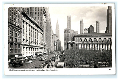42nd St. Trolley From 6th Ave Looking East Street View - New York City NY RPPC