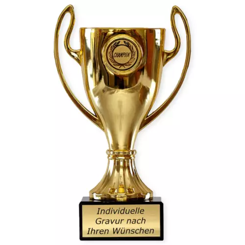Pokale Pokal mit Gravur inkl. Emblem | Goldpokal in 3 Größen Personalisiert