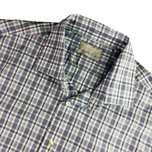 Hickey Freeman, Hickey Freeman Men's Cotton Dress Shirt Classic Fit Blue Check • 17.5 | 34/35