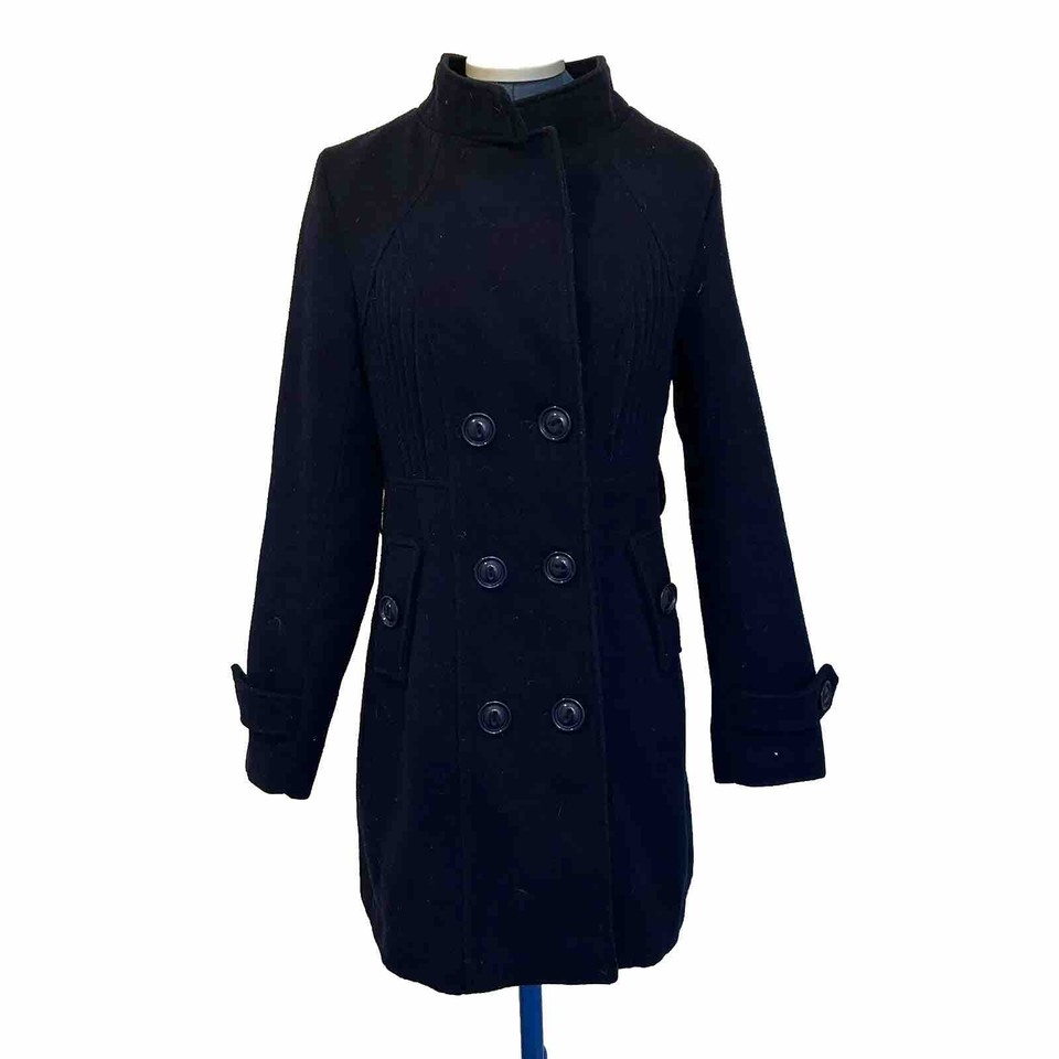Women's Tdzo Wool Coat Uk Size XL Navy Blue Double Breasted Long Sleeve