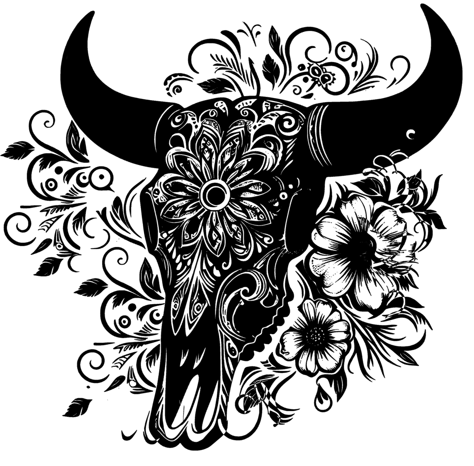 Cow Skull Flowers Intricate Design Vinyl Decal Sticker For Home Glass Car Wall