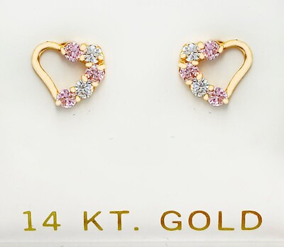 ROSA SAPHIR & WEISSER SAPHIR OHRSTECKER HERZ OHRRINGE 14k GOLD - NEU MIT ETIKETT - Schraubverschlüsse