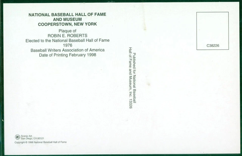 092, Original Autograph of Robin Roberts (2), HOF Plaque Postcard, Phillies - Image 2 of 3