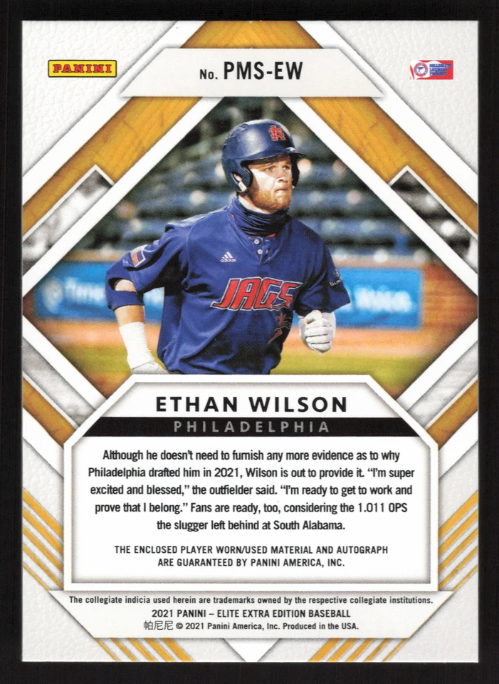 2021 Panini Elite Extra Edition Prospect Materials Signature #PMSEW Ethan Wilson - Image 2 of 2