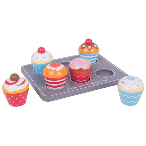 Bigjigs Juguetes Taza de Madera Pasteles, Bandeja para Muffins Fingir Juego de Rol Comida Niños Niño - Imagen 3 de 6