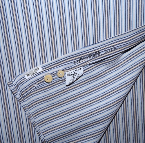 CANALI MENS SHIRT L TAN BLUE CREAM JACQUARD STRIPED ITALIAN - Picture 5 of 7