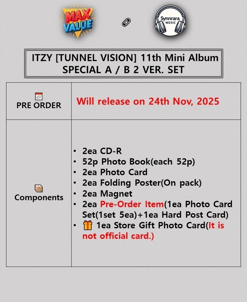 ITZY [TUNNEL VISION] Album SPECIAL 2 Ver SET/2CD+2P.Book+2Card+2Poster+2POB+GIFT - Image 2 of 4