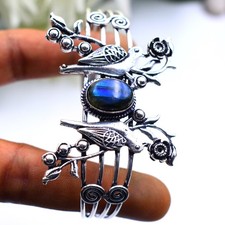 Labradorite Gemstone Handmade 925 Sterling Silver Jewelry Cuff Bracelet ADJ"
