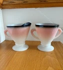 Vintage Hazel Atlas Pink/ Black Milk Glass Ovide Platonite Cream And Sugar Set