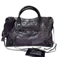 BALENCIAGA City Bag 115748 Purple Leather 2Way Shoulder Bag Handbag Auth Y2K