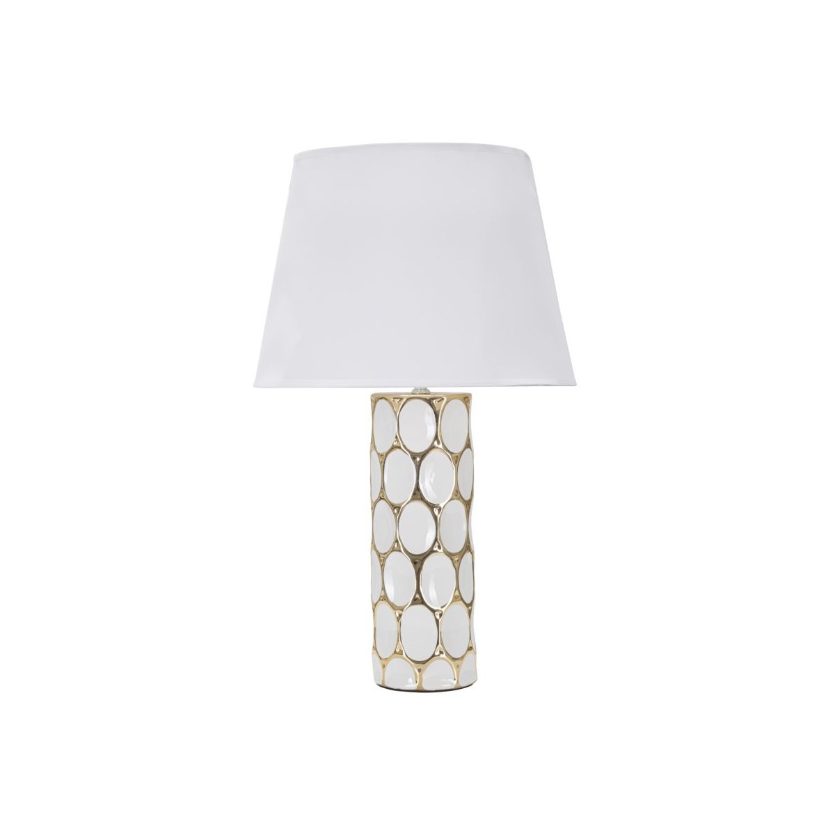 Lampe à poser en céramique Carv 56cm Blanc & Or, luminaire haut de gamme au design ciselé