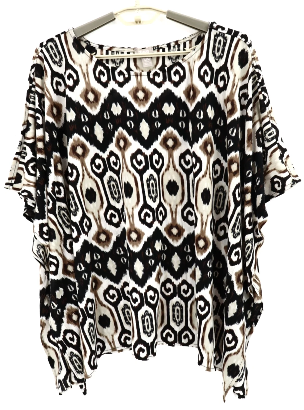 CHICO'S Women's Nylon Poncho Blouse Short Sleeve Ikat Geometric Multicolor S M