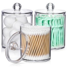 AOZITA 3 Pack Acrylic Qtip Holder Dispenser for Cotton Swab, Ball, Round Pads, F
