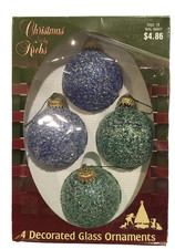 Christmas By Krebs Blue Green Iridiscent Glitter Confetti 4 Ornaments