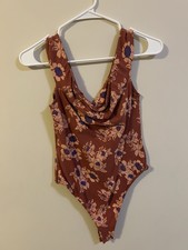 Women's Medium FREE PEOPLE So Much Terra Cotta Off Shoulder Floral Bodysuit