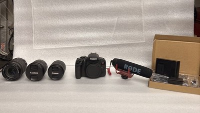 Canon T7i Creator Bundle w/ 3 Lenses, Rode Mic, Batteries & Bag