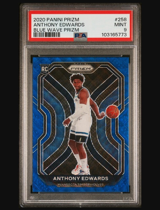 Anthony Edwards 2020 Prizm #258 Blue Wave Prizm Rookie PSA 9 Beautiful Centering