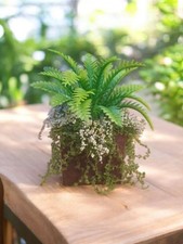 dolls house large flower pot with fern Garden Accessory hand made in UK