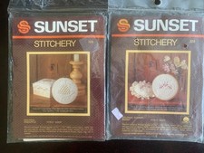 Lot of 2 Vintage Colonial Stitchery Kits Sunset NIP 5 in round Pineapple Flowers