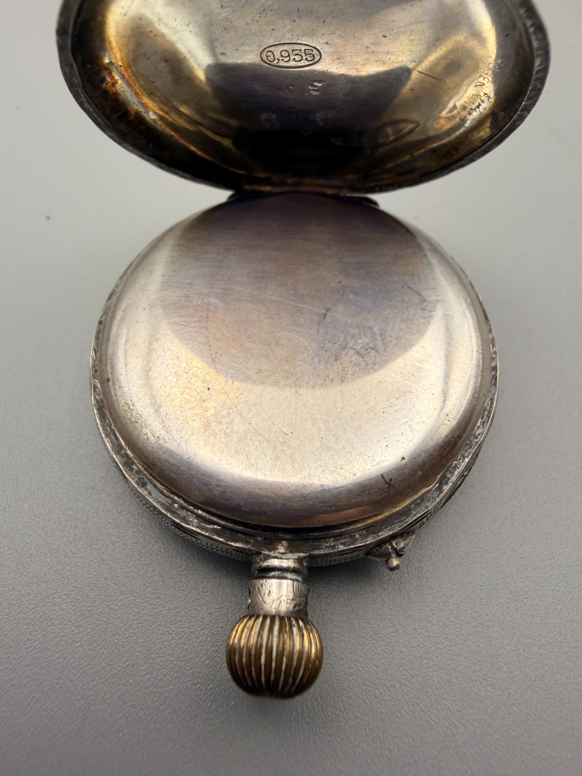Antique 935 Solid Silver Pocket Watch - image 4