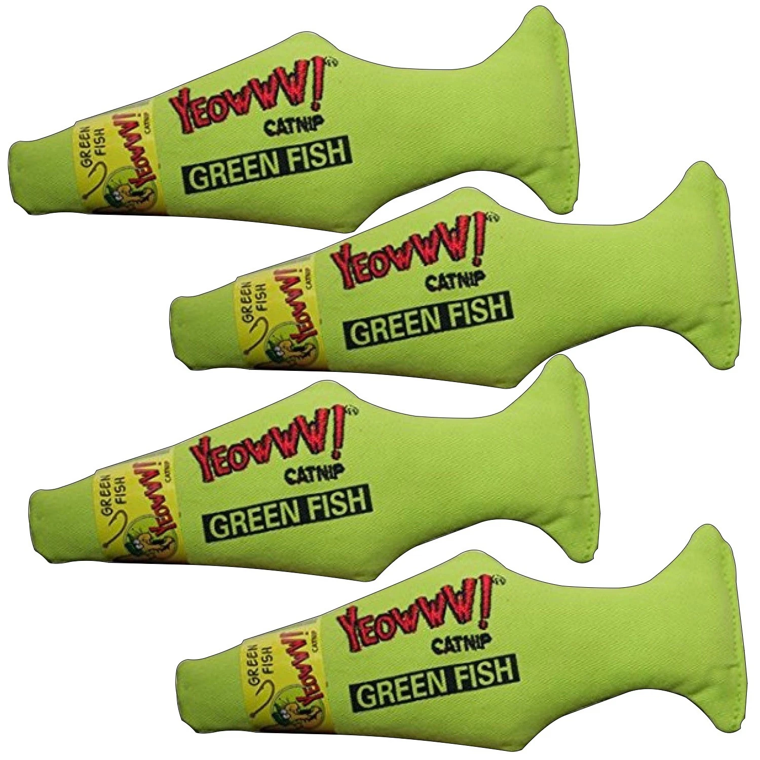 YEOWWW! Catnip Green Fish 4 PACK Pure Leaf & Flowertop Cat and Kitten Toy
