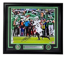 Saquon Barkley Signed Framed 16x20 Eagles Reverse Hurdle Photo PSA/DNA