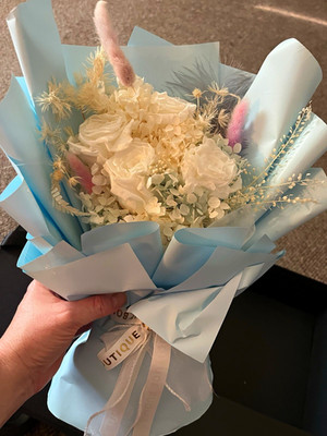 Glamour Boutique Artificial Rose & Hydrangea Bouquet White Blue Pink