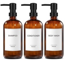 Glass Shampoo and Conditioner Dispenser, Shower Soap Dispenser Bottles with L...