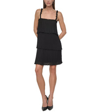 DKNY Women's Pleated Tiered Chiffon A-Line Sleeveless Dress MSRP $139