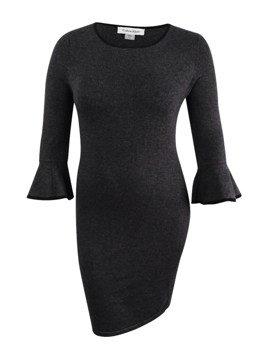Calvin Klein Women's Two-Tone Bell-Sleeve Sweater Dress thumbnail 3