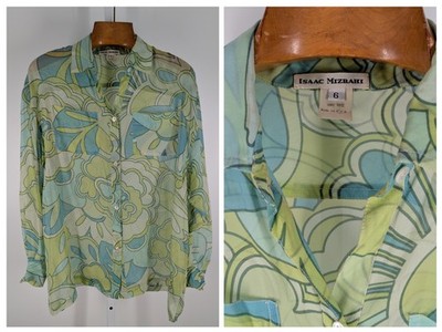 Vtg 1995 Isaac Mizrahi Archival Runway Sheer Silk Blouse 90s Psychedelic Print 6