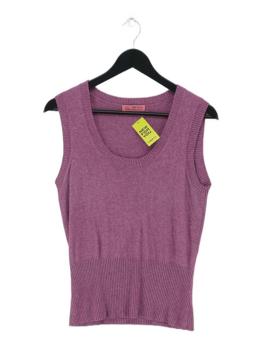 Marilyn Moore Women's Jumper UK 14 Purple Cashmere with Silk Round - Main Image